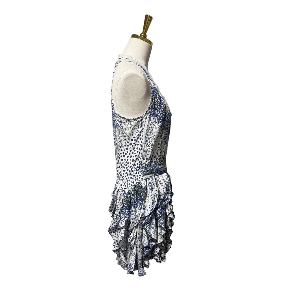 Poupette St Barth Beline Mini Dress Blue/White Halter Ruffle Print Size XS - Picture 3 of 7